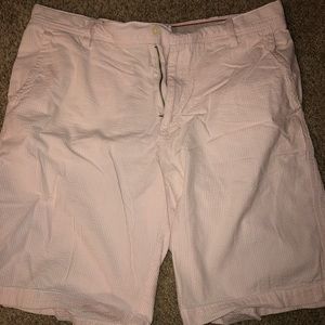 Pink and white Seersucker men dress shorts.